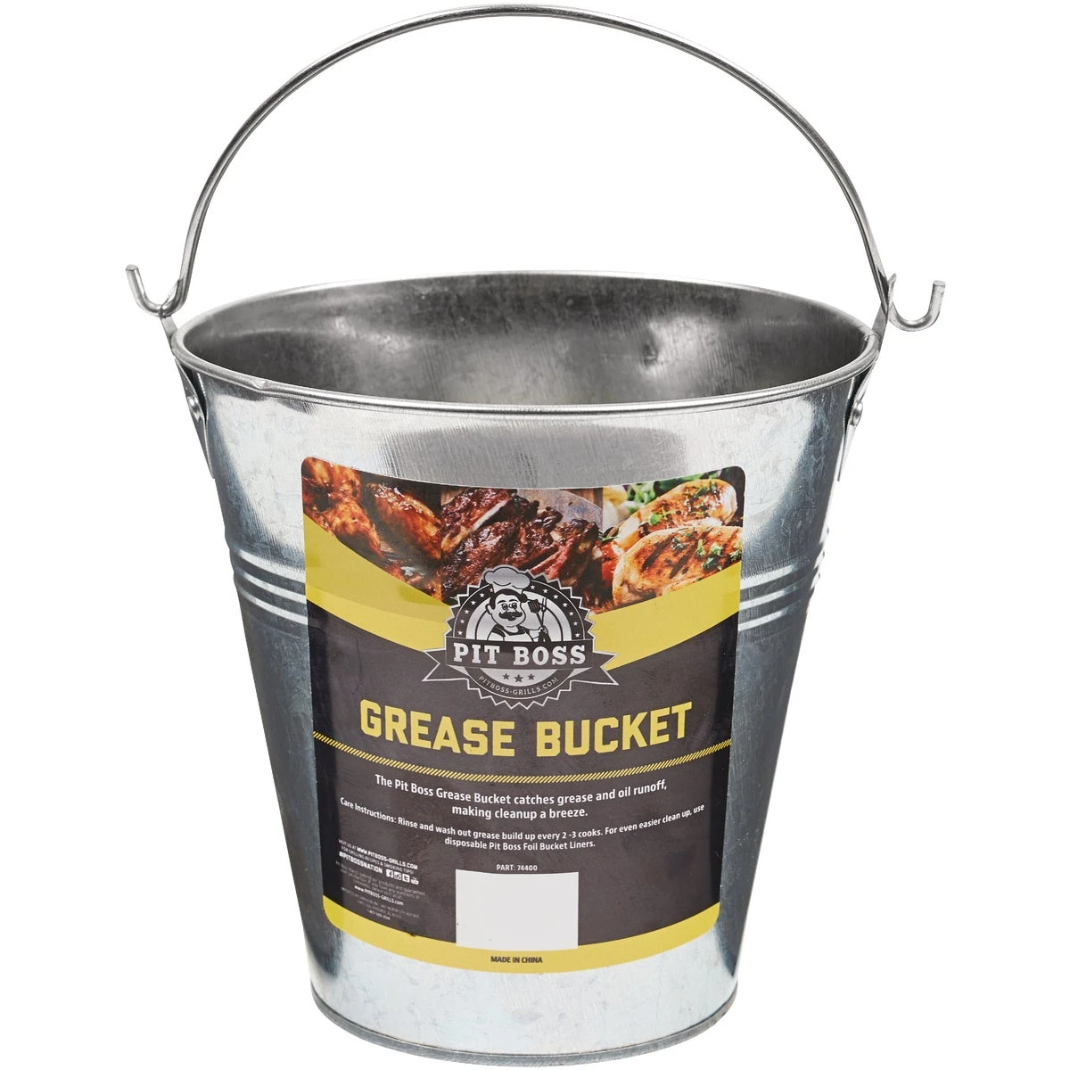 6 In. Steel Grease Bucket With Wire Handle For Pellet Grills