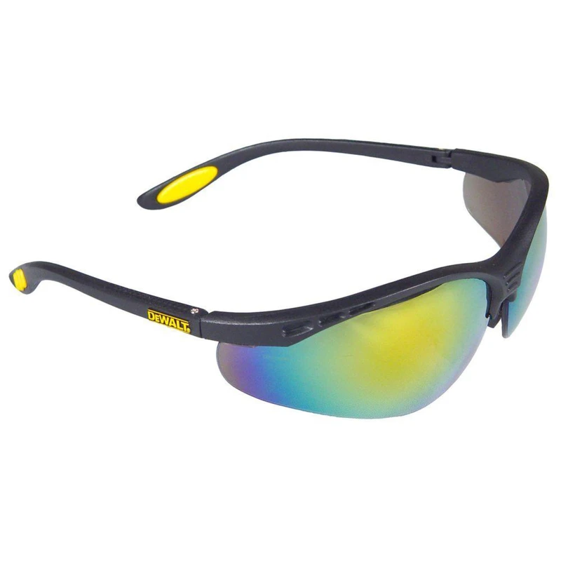 Reinforcer Pro Safety Glasses With Fire Mirror Lens, Black Frame, Ansi Certified