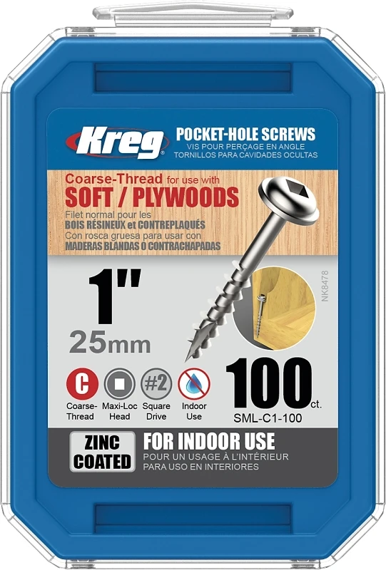 Kreg No. 8 X 1 in. L Square Zinc-Plated Coarse Pocket-Hole Screw 100 pk