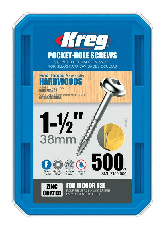 Kreg No. 7 X 1-1/2 in. L Square Zinc-Plated Fine Pocket-Hole Screw 500 pk
