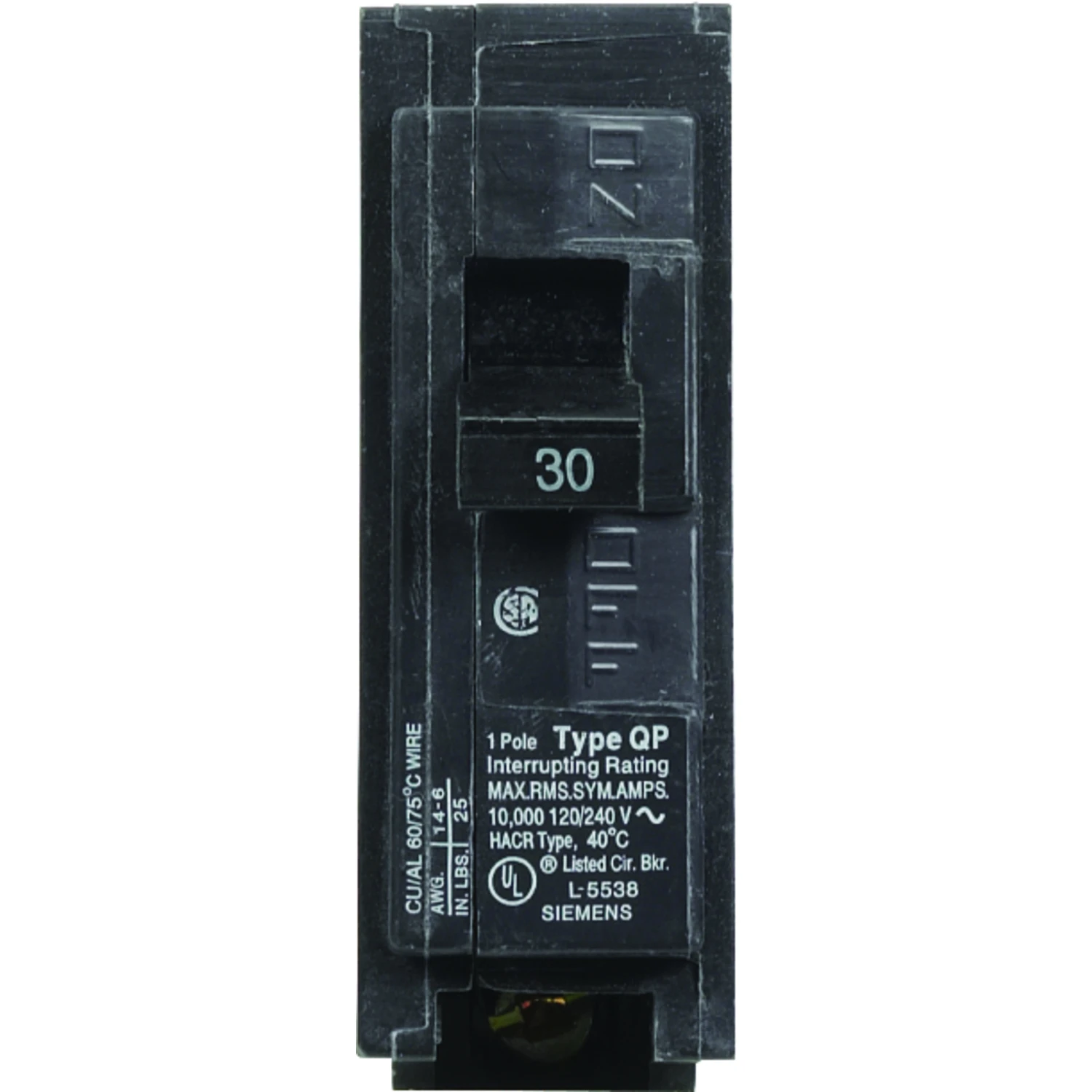 30 Amp Standard Single Pole Circuit Breaker Q130 For 120/240 Volt Systems