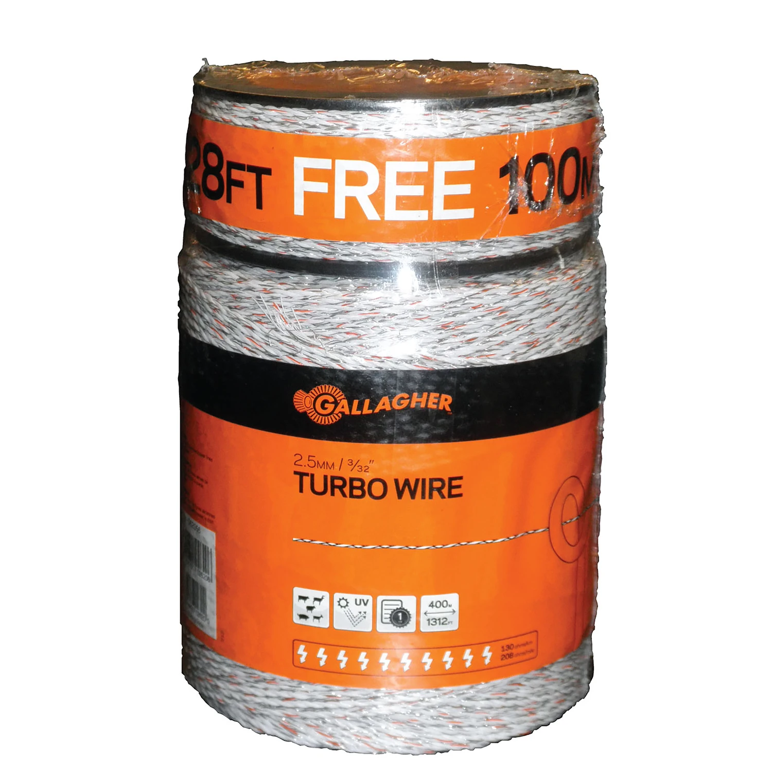 Electric Fence Turbo Wire, Ultra White, 1/16-inch X 1,312-feet