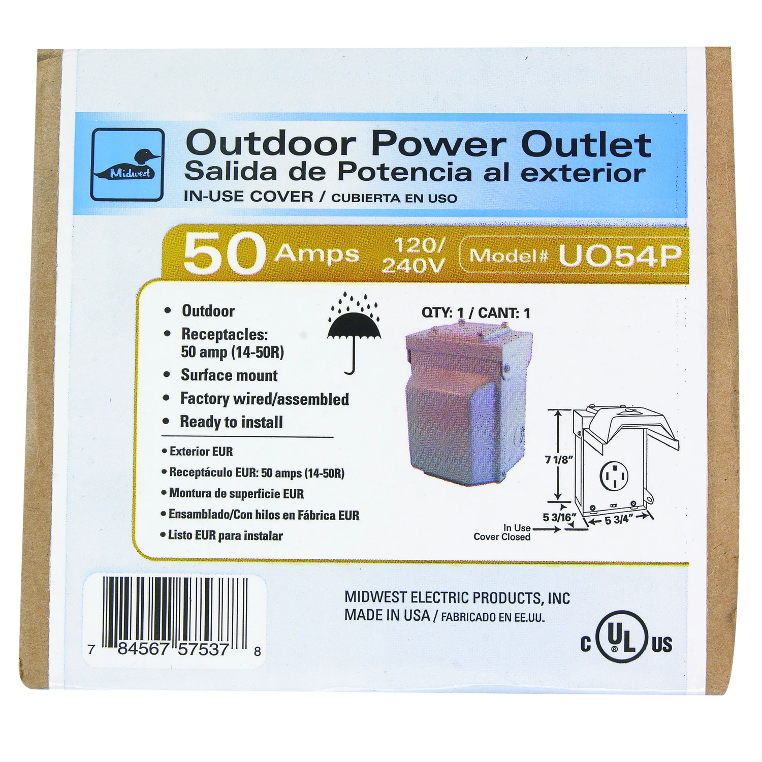 Outdoor Raintite Receptacle Enclosure, 50A 120/240V