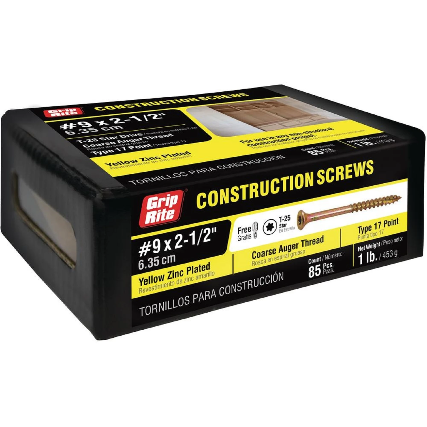 Grip-Rite #9 x 2-1/2-in Gold Yellow Zinc Bugle-Head Interior Wood Screws (1-lb)