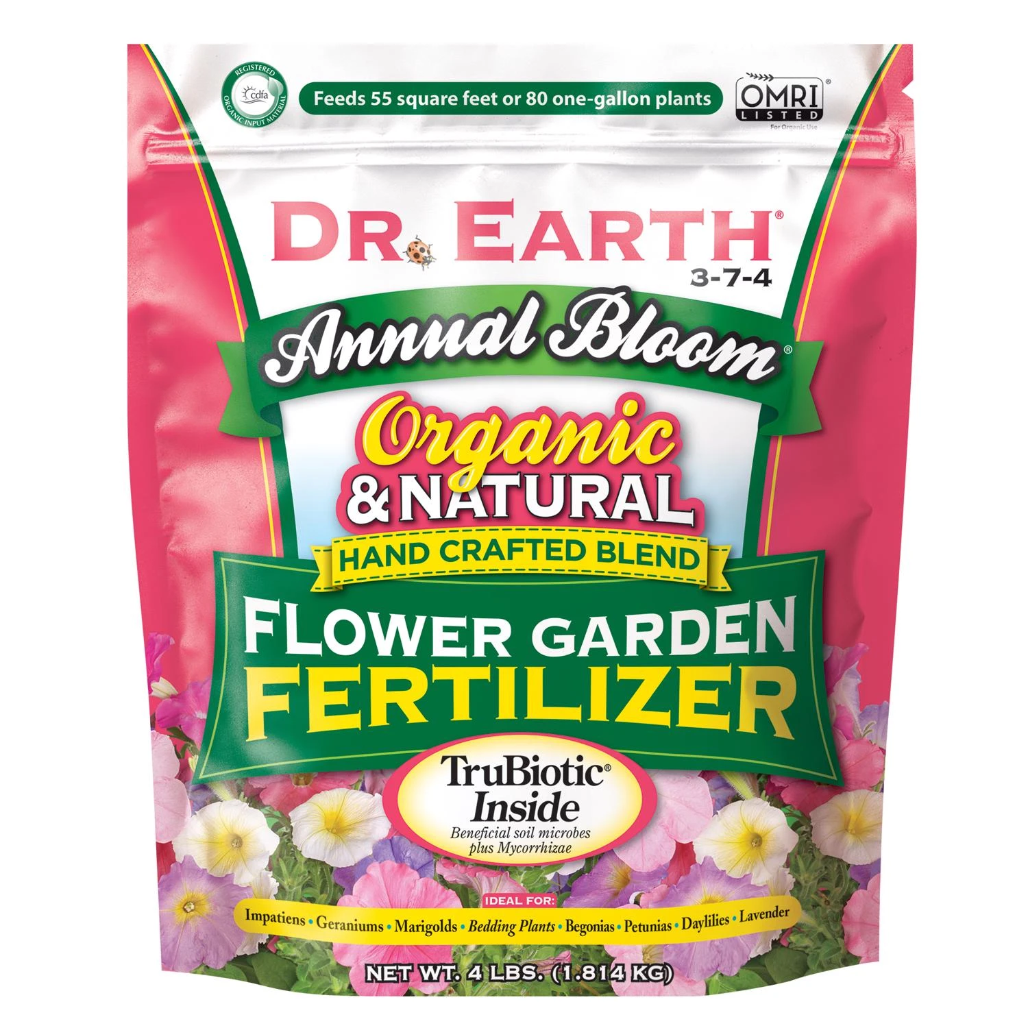 Annual Bloom Flower Garden Organic Fertilizer 4-8-4 Formula 4 Pound Bag