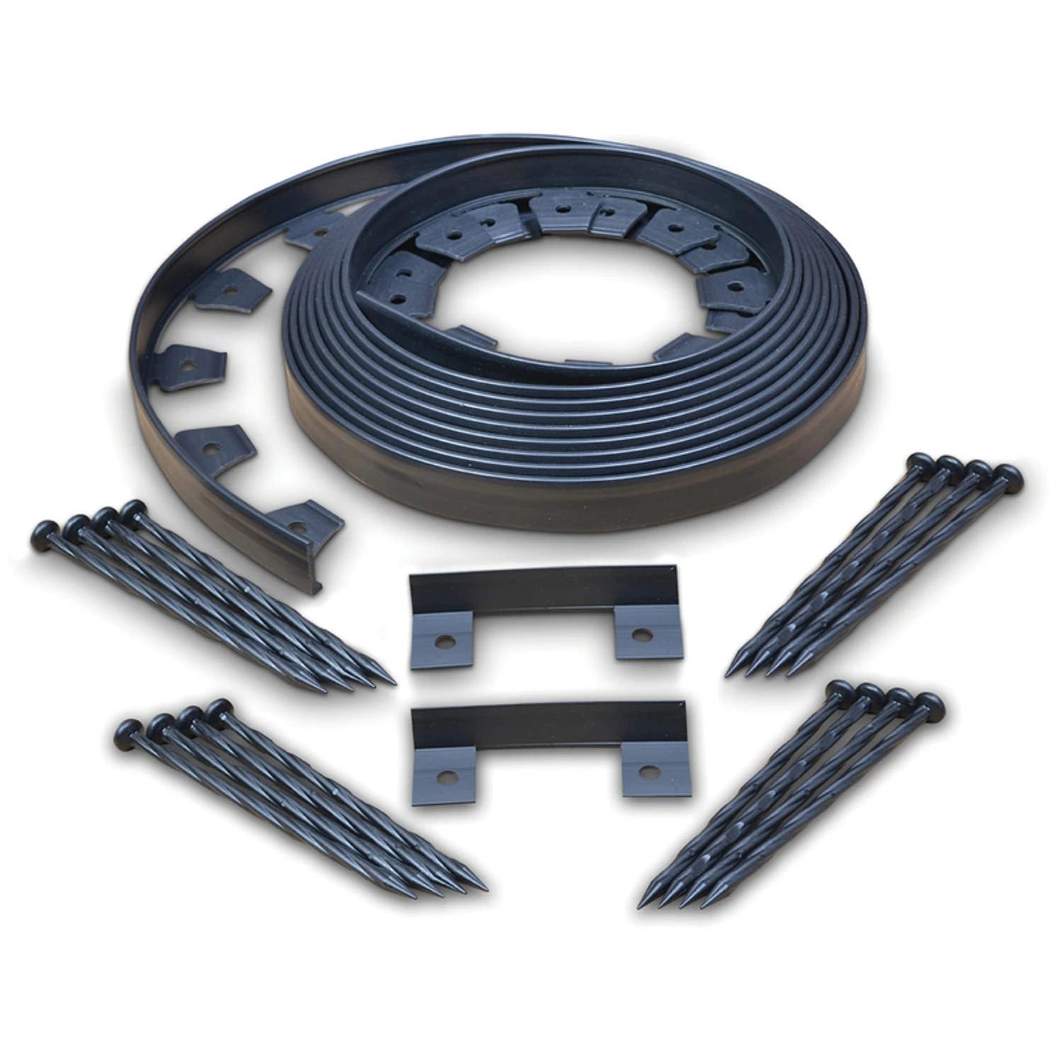 No-dig Plastic Black Landscape Edging Kit, 50 Feet With Anchoring Spikes