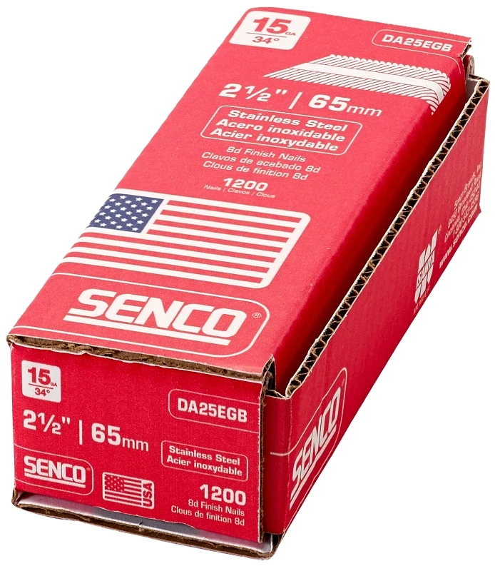 Senco 2-1/2 In. 15 Ga. Angled Strip Stainless Steel Finish Nails 34 Deg 1,200 Pk