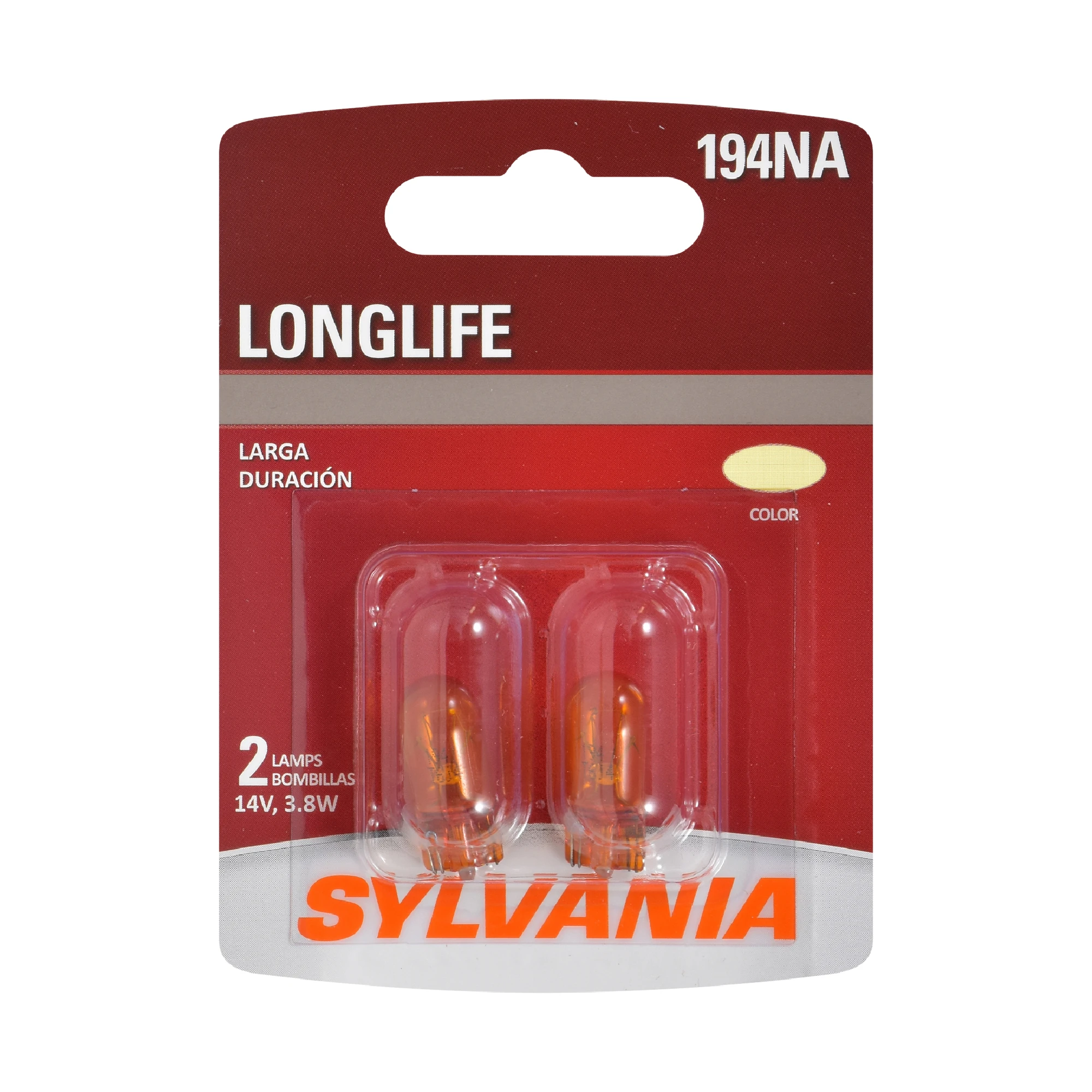 194NA Long Life Miniature Amber Bulb, 194NALL BP2, 2-Pk.
