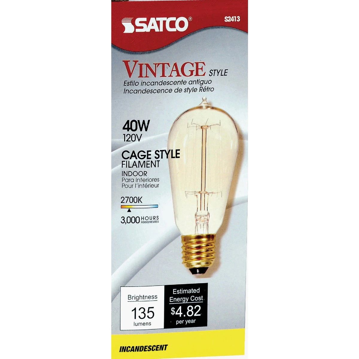 40w Clear Medium St19 Incandescent Vintage Light Bulb, Dimmable, 2700k