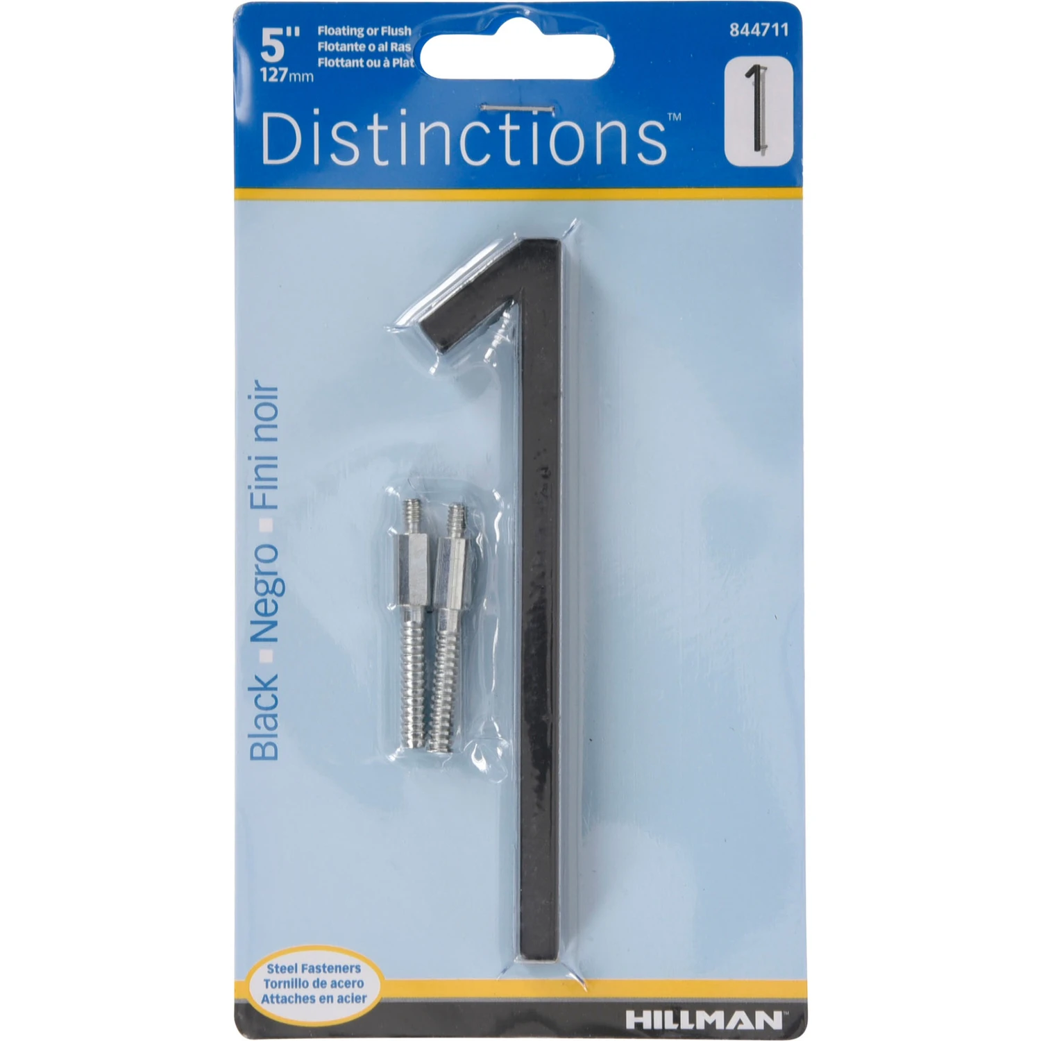 Distinctions 5 In. Black Steel Screw-on Number 1, Weather Resistant, 1 Pc