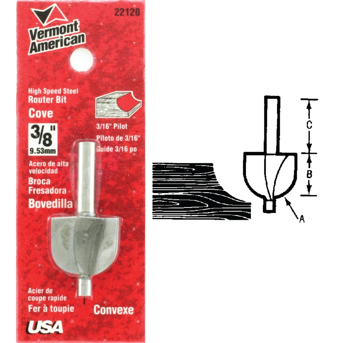 Carbide Tipped 1-1/4 In. Cove Router Bit With 1/4 In. Shank