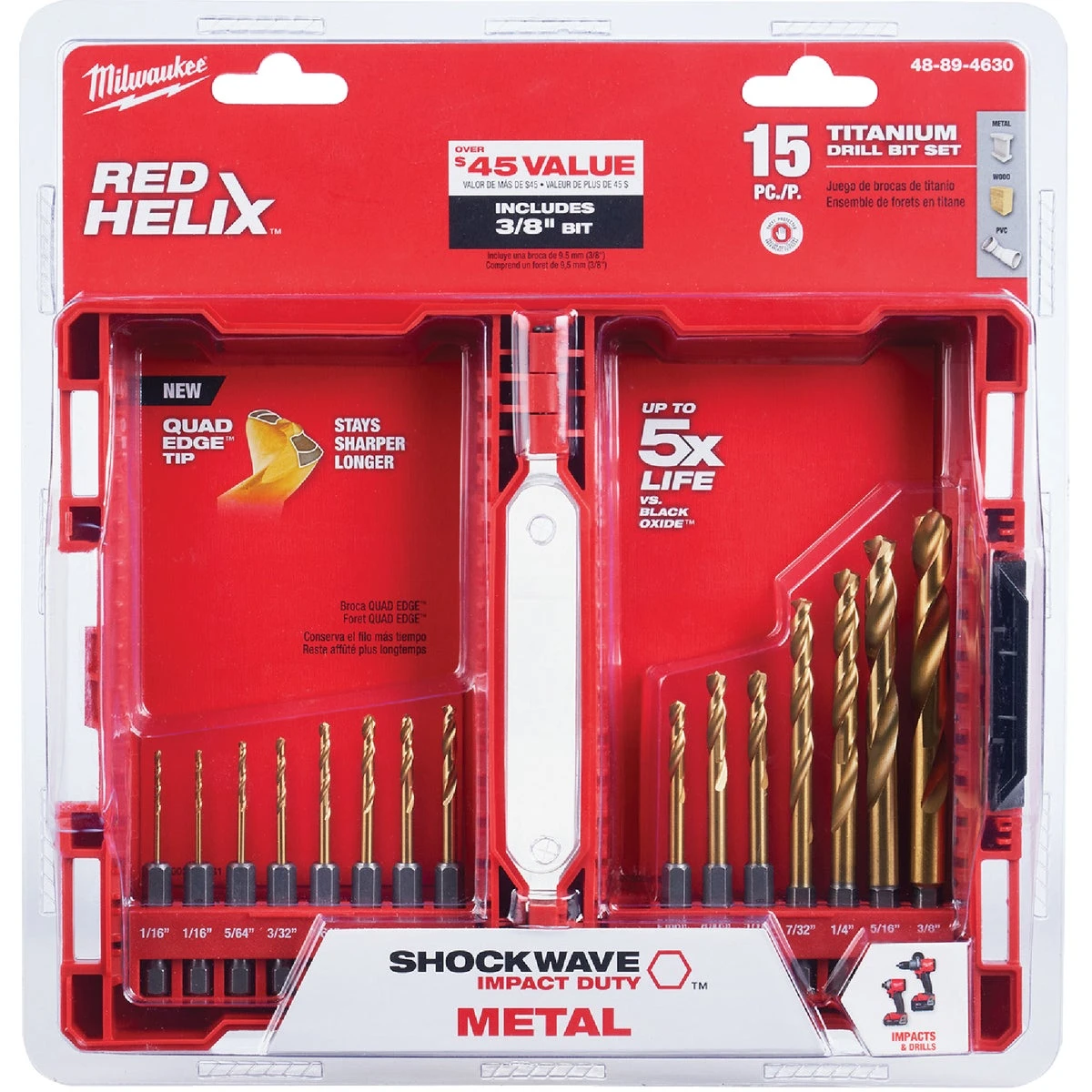 Shockwave 15-piece Impact Duty Titanium Hex Shank Drill Bit Set, 1/16" To 3/8"
