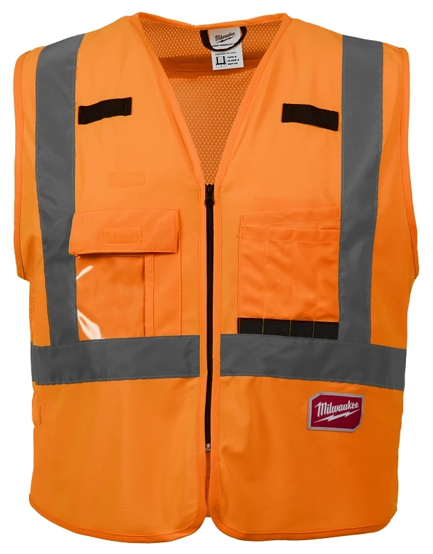 Ansi Class 2 Hi Vis Orange Safety Vest, Size L/xl With 10 Pockets