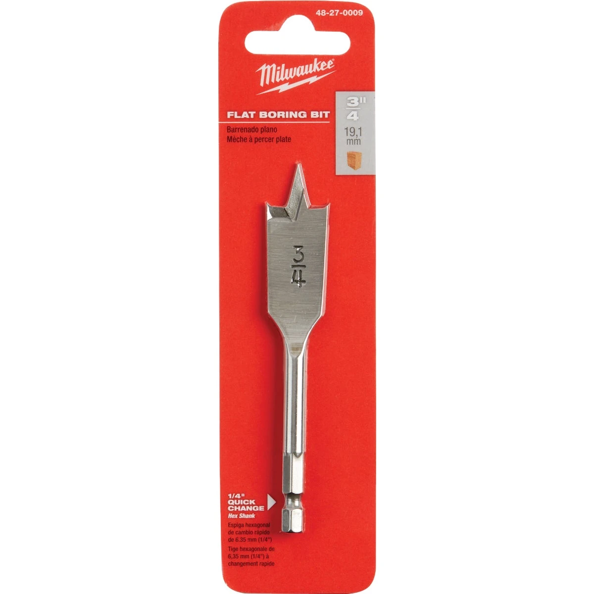 Milwaukee 4.5 in. L Carbon Steel Flat Boring Bit Hex Shank 1 pk