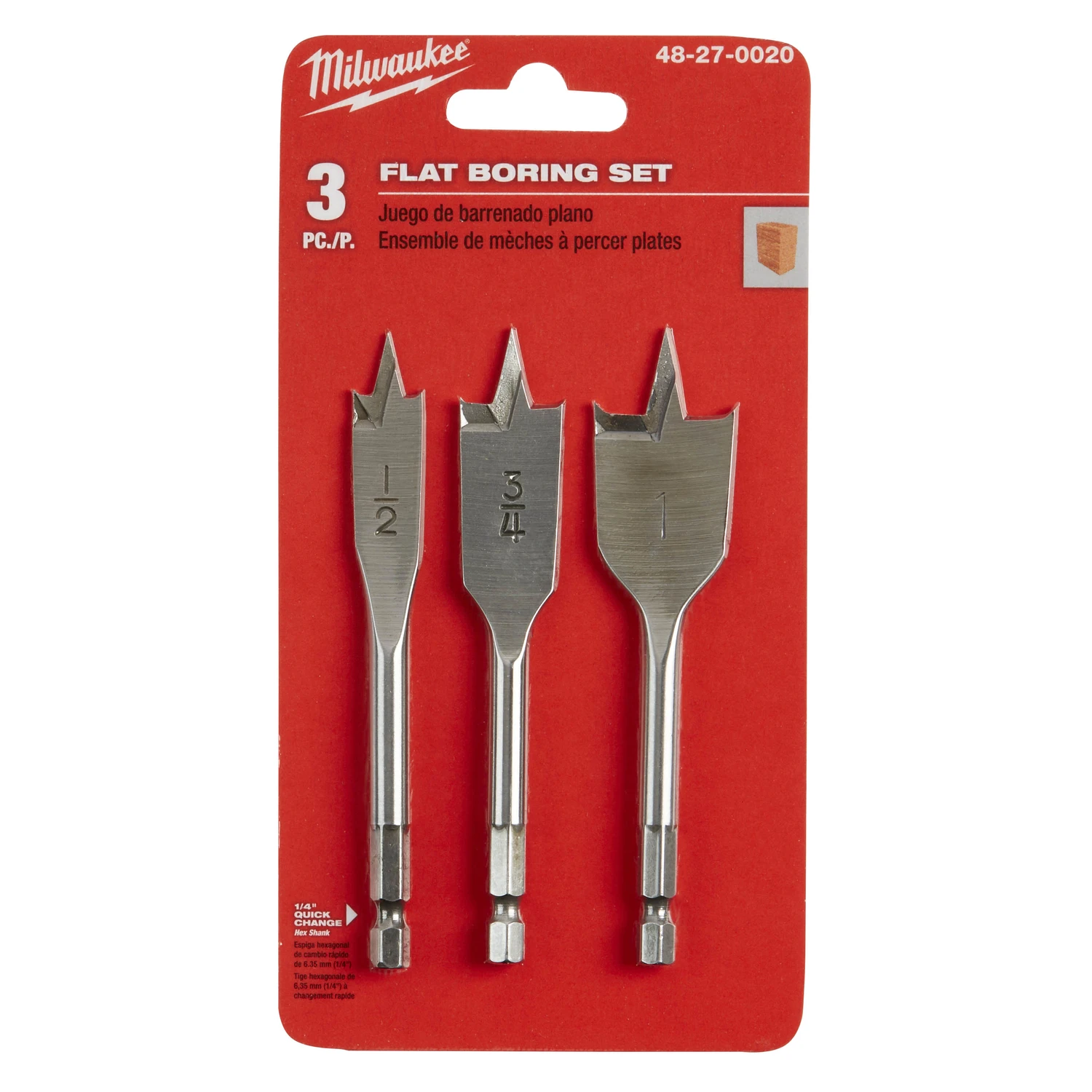 3-piece Stubby Flat Boring Bit Set - 1/2 In., 3/4 In., 1 In.