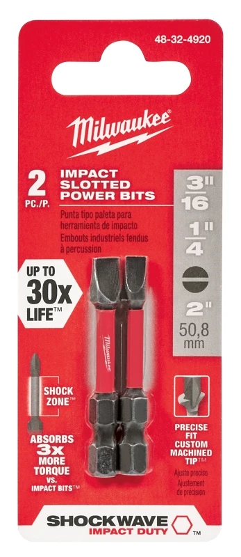 Milwaukee SHOCKWAVE 3/16 In. and 1/4 In. Slotted 2 In. Power Impact Screwdriver Bit Set (2-Pack)