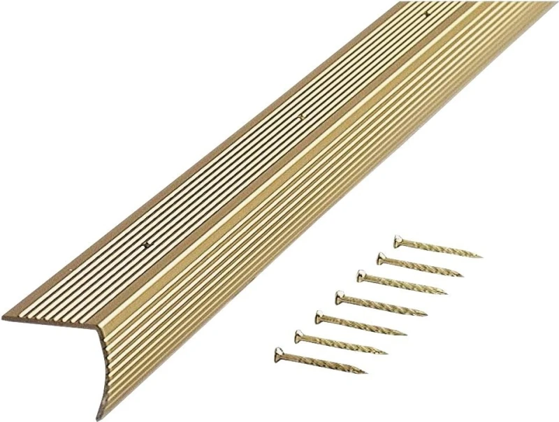 Fluted Stair Edge Trim in Satin Brass Finish, 1 and 1 Eighth Inch by 1 and 1 Eighth Inch by 72 Inch Length