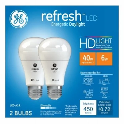 234697 6W General Electric HD A19 Bulb&#44; Day Light - 450 lumens & Pack of 2