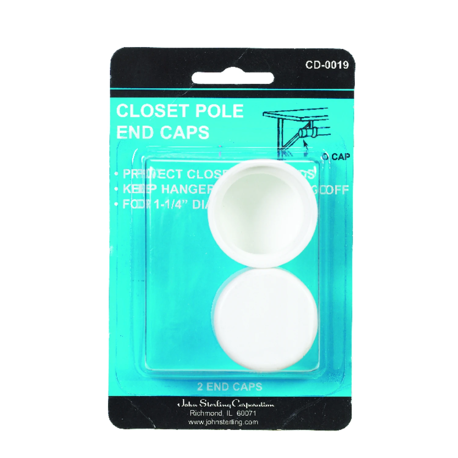 Closet Pro End Caps - 1-1/4 Inch Diameter, White Plastic, 2-pack