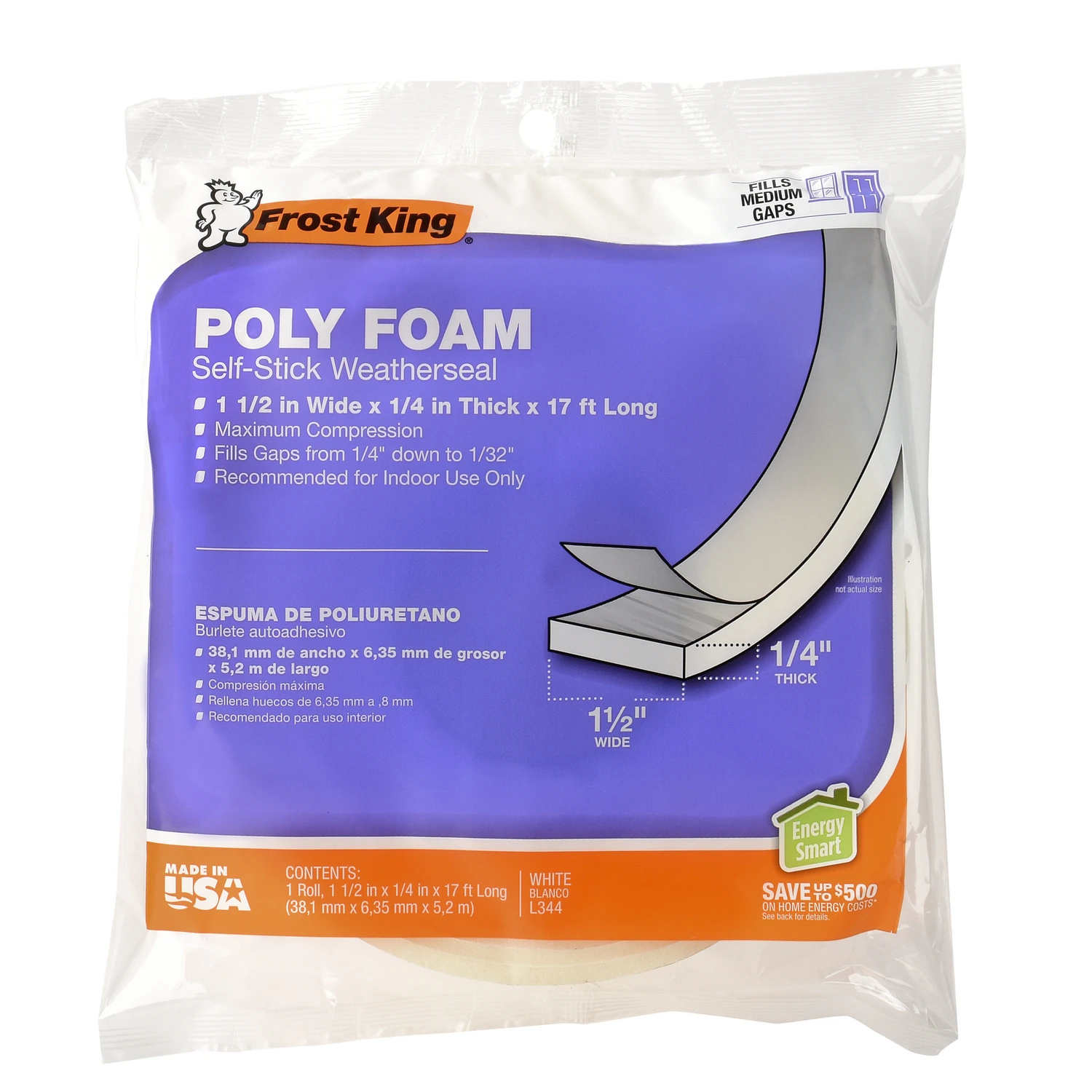 White Poly Foam Weather Stripping Tape 17 Ft L X 0.25 In For Doors & Windows