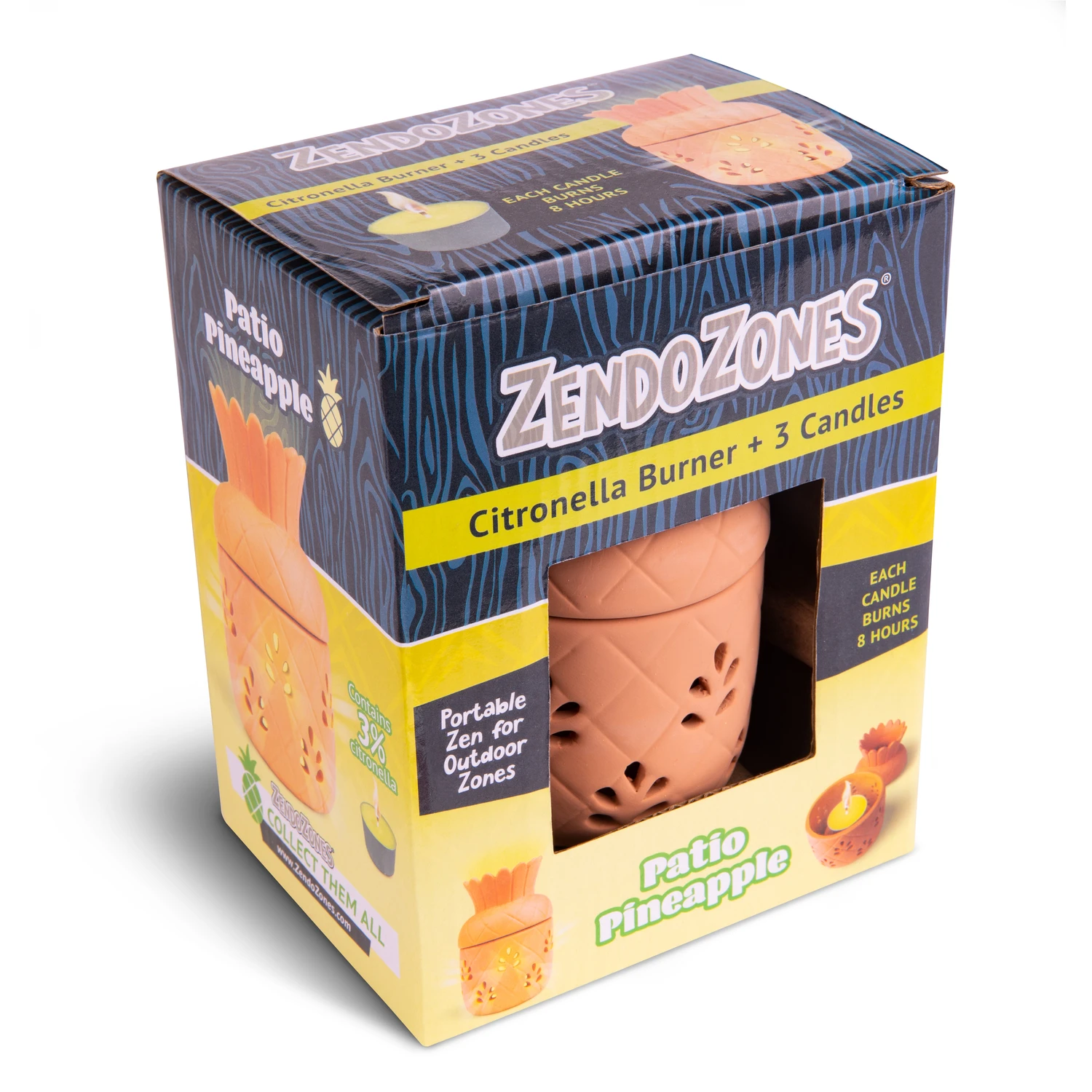 Zendozones Citronella Candle Burner With 3 Candles, Pineapple Design, 8 Hour Duration