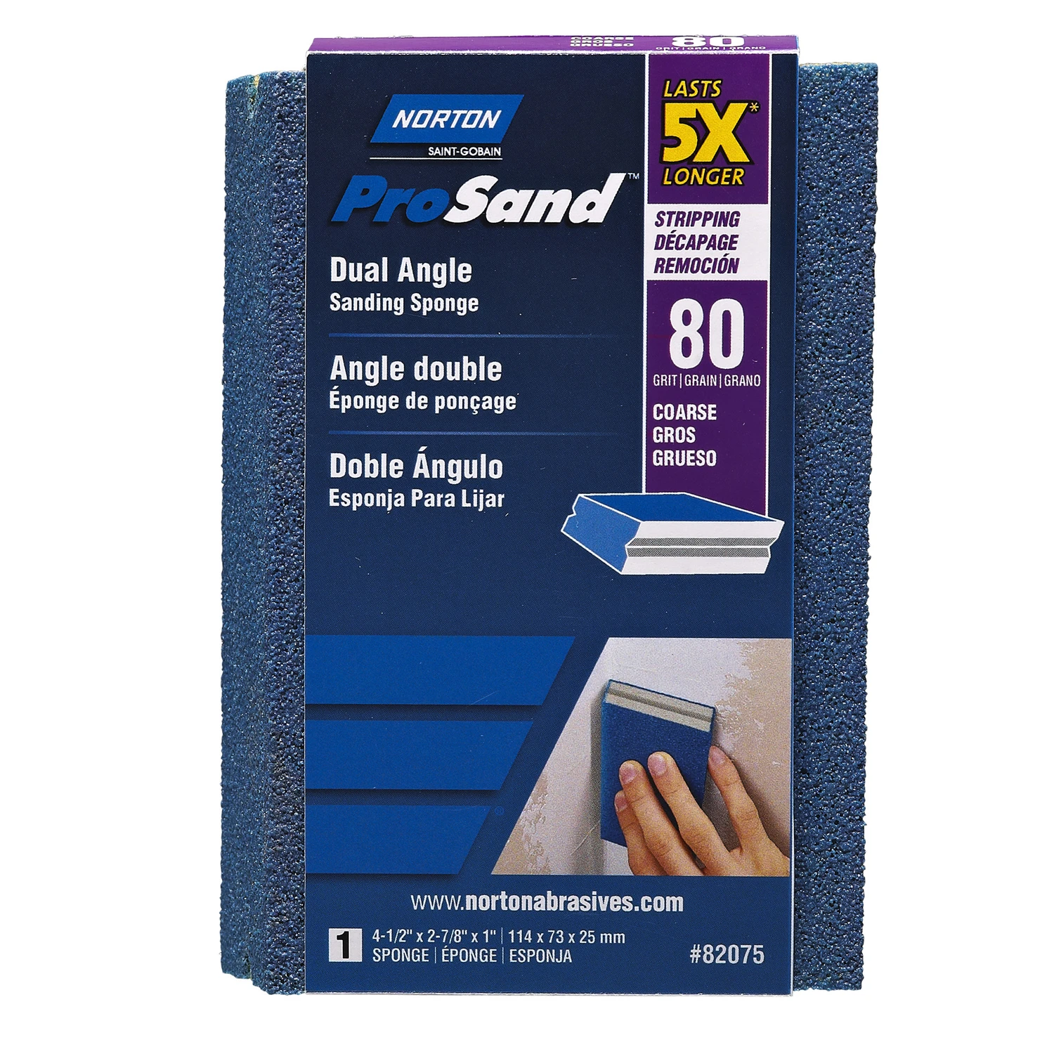 Five Pack Dual Angle Sanding Sponge, Medium 80 Grit, 4.5 by 2.875 by 1 Inch
