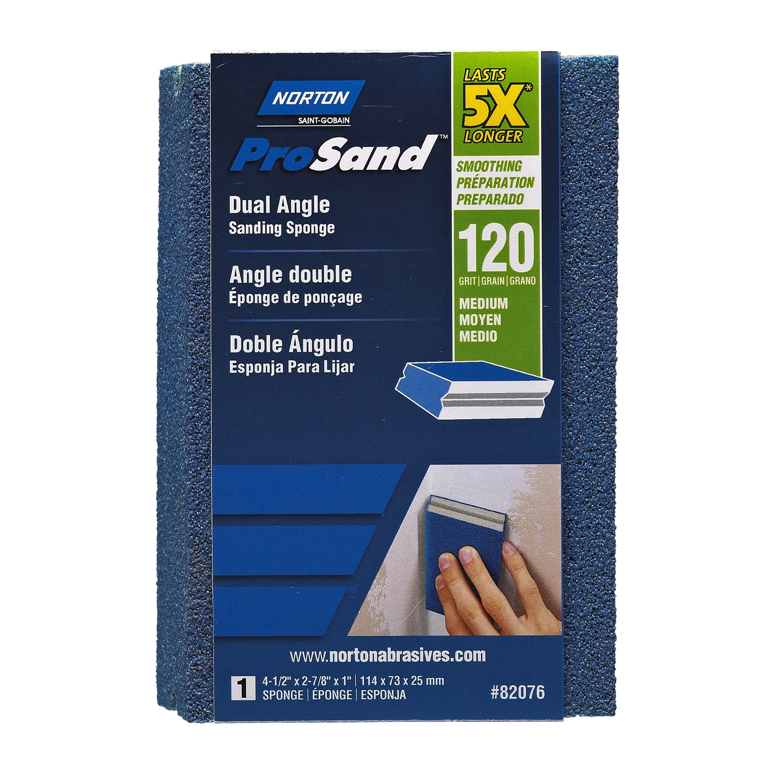 Five Pack Dual Angle Sanding Sponges, 120 Grit Fine, 4.5 by 2.875 by 1 Inch