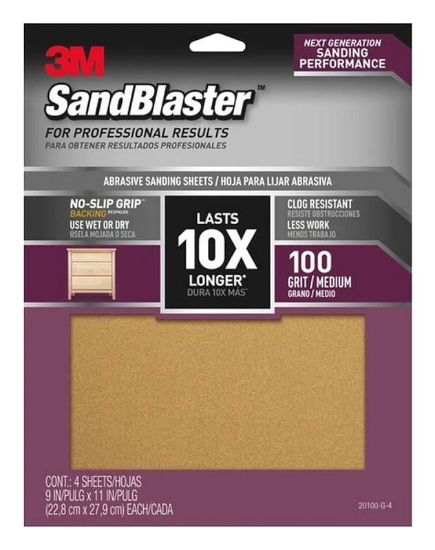 Sandblaster Sandpaper, 9-In. x 11-In., 100 Grit, 4-Pk