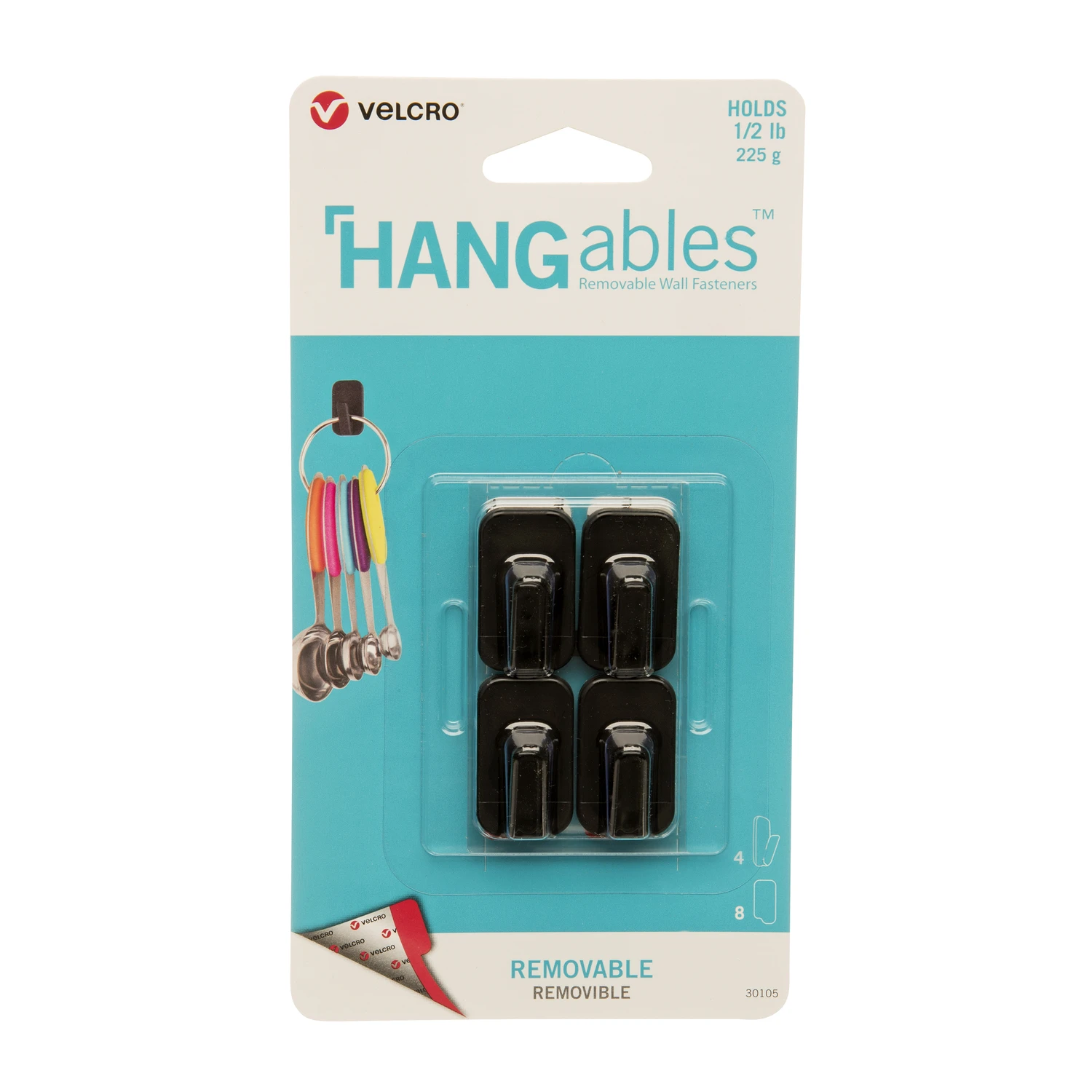 Removable Wall Fasteners, Black, Micro, 4-Ct.