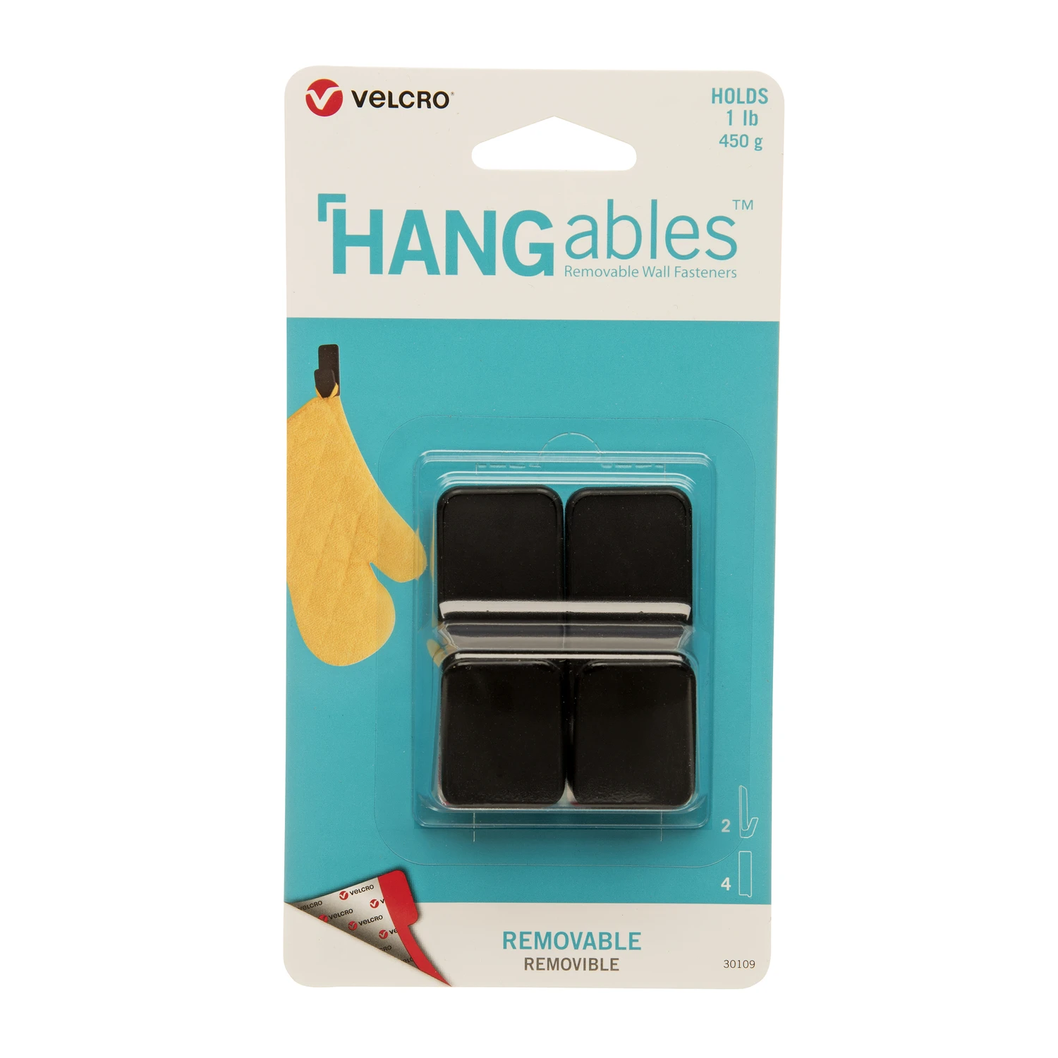 Removable Wall Fasteners, Black, Small, 2-Ct.