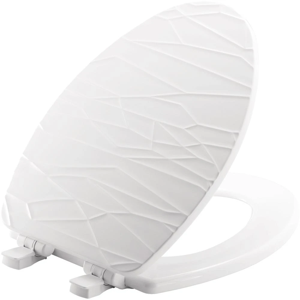 Elongated White Wood Toilet Seat With Geometric Design - Model 137slow 000