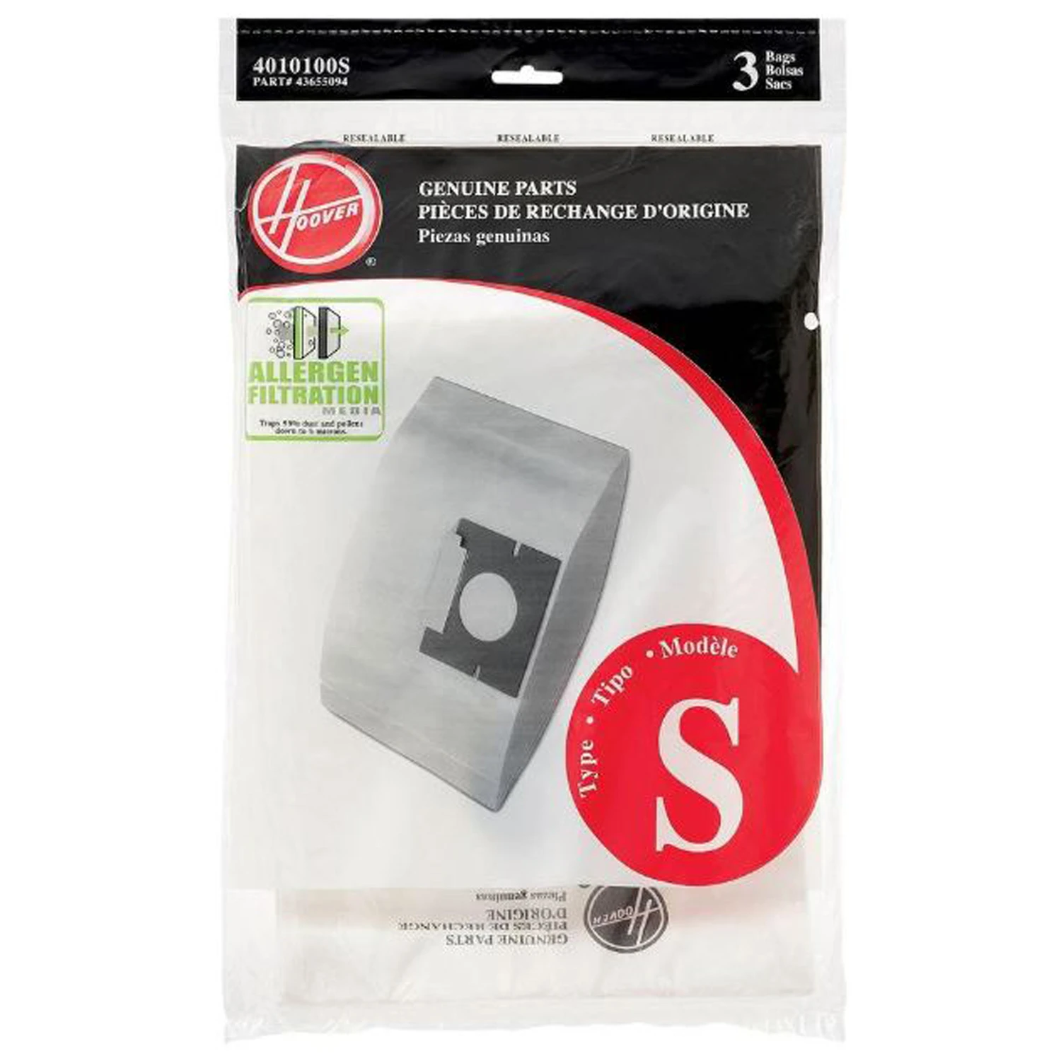 Type S Allergen Filtration Vacuum Bags For Self-propelled Wind Tunnel Uprights, 3 Pk