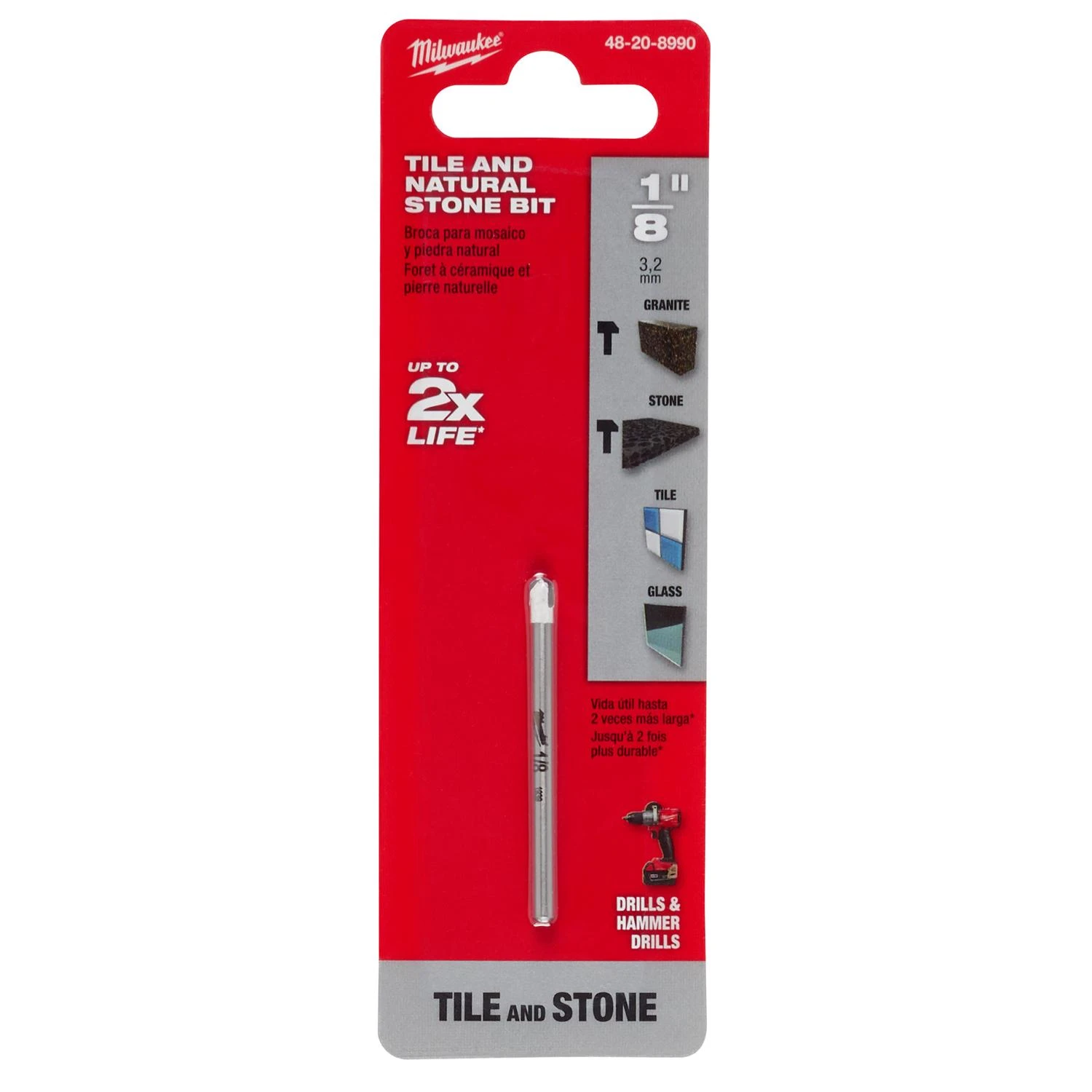 1/8 In. Carbide Tipped Drill Bit For Natural Stone, Glass, And Tile