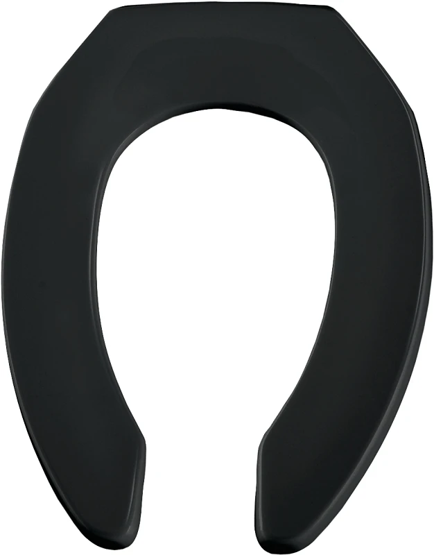Elongated Commercial Plastic Toilet Seat with Open Front and STA-TITE Hinge in Black