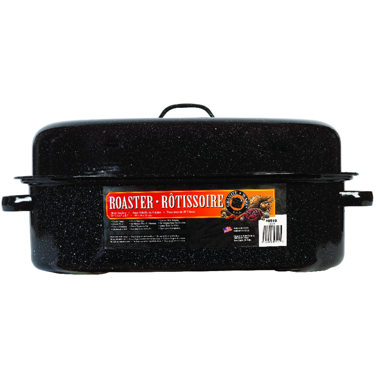 19 In. Black Covered Oval Roaster With Porcelain Enamel Finish
