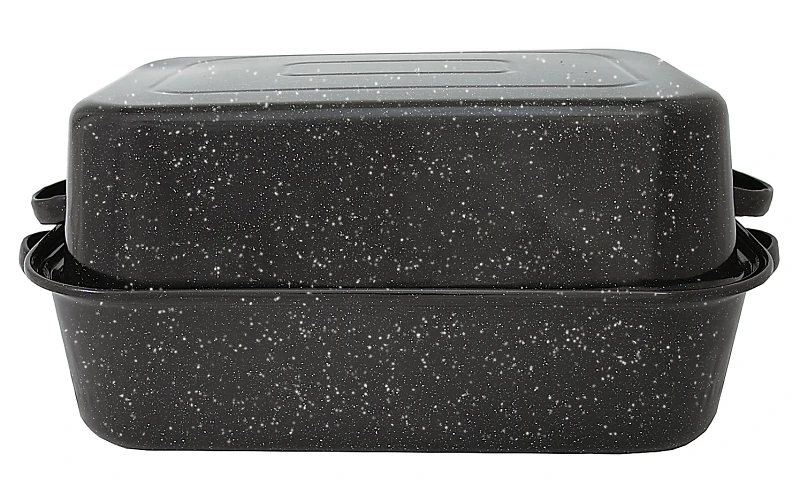 21 In. Black Covered Rectangle Roaster, 25 Lb Capacity