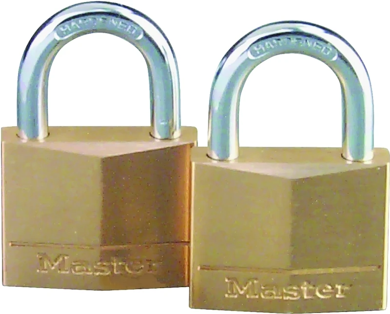 Solid-Brass Keyed Padlocks, 2-Pack, 1-9/16 In.