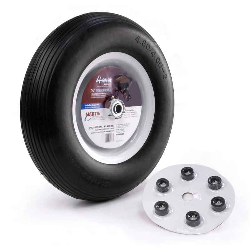 480/400-8 Rib Tread Flat-Free Wheelbarrow & Garden Cart Wheel, Universal Hub, 16 In.