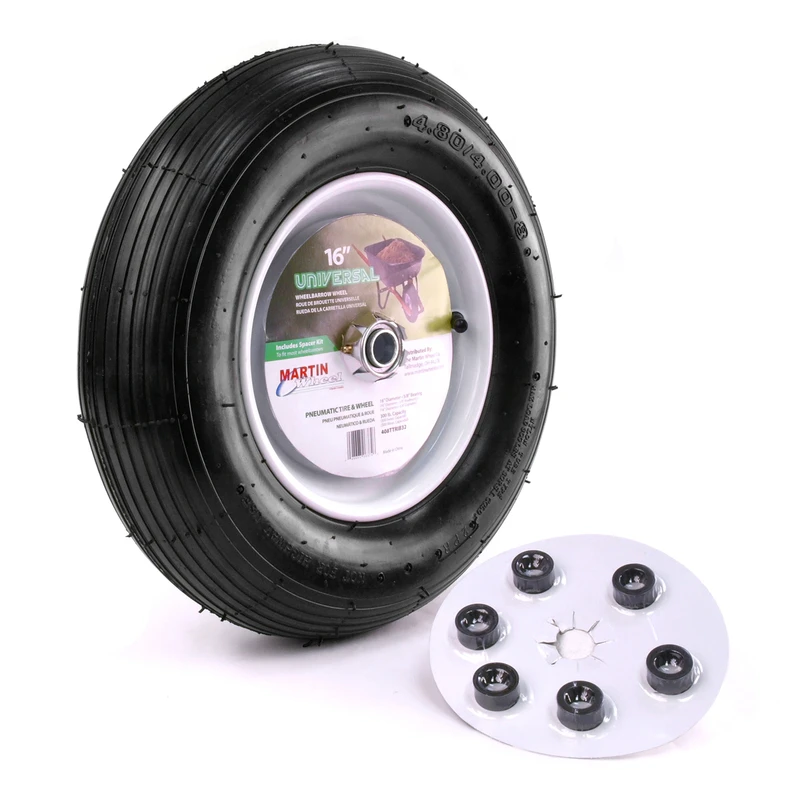480/400-8 Rib Tread Wheelbarrow & Garden Cart Wheel, Universal Hub, 16 In.