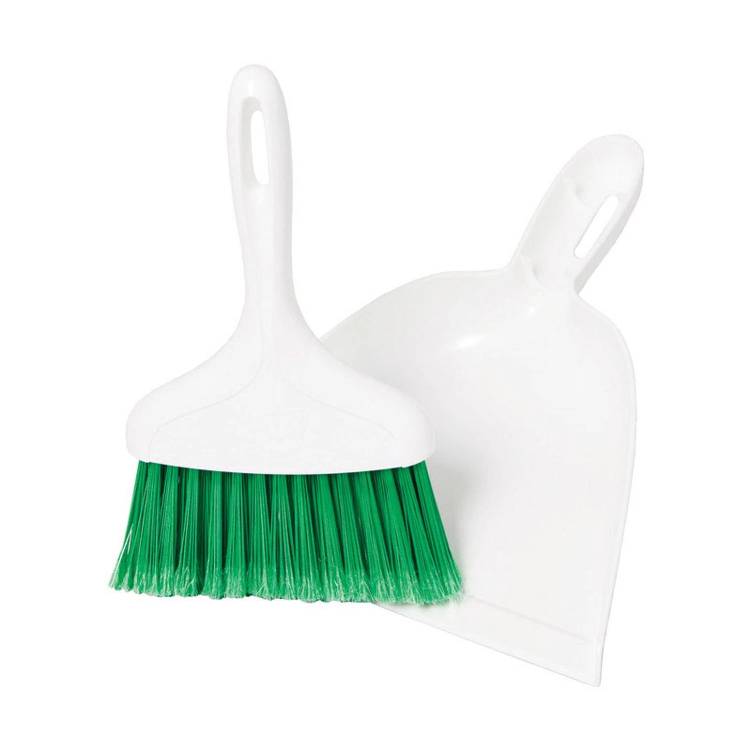 7 In. Poly Whisk Broom With Dust Pan, Green Bristles, Ergonomic Handle