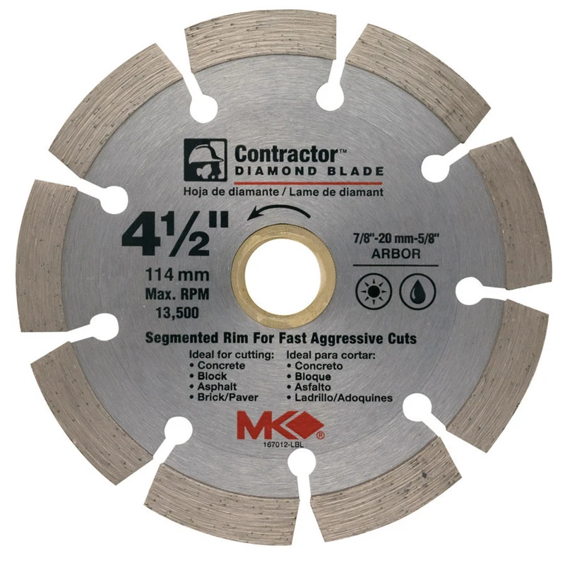 MK Diamond Contractor 4-1/2 In. Segmented Rim Dry/Wet Cut Diamond Blade