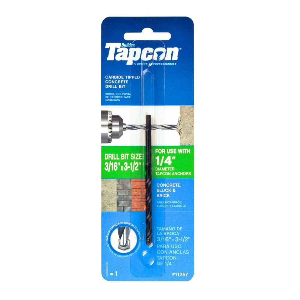 3/16 X 3.5 Inch Concrete Drill Bit - Steel, Carbide-tipped, Impact Driver Compatible
