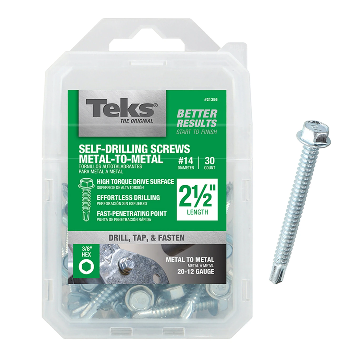 Self-Tapping Screw, Hex, 2-1/2 In. x #14, 30-Pk.