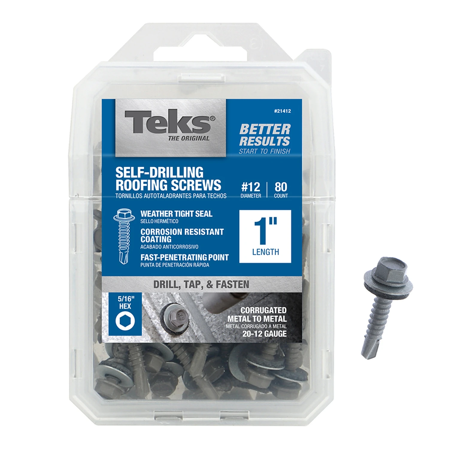 Roofing Screws, Hex Washer Head, Drill Point, #12 x 1 In., 80-Ct.