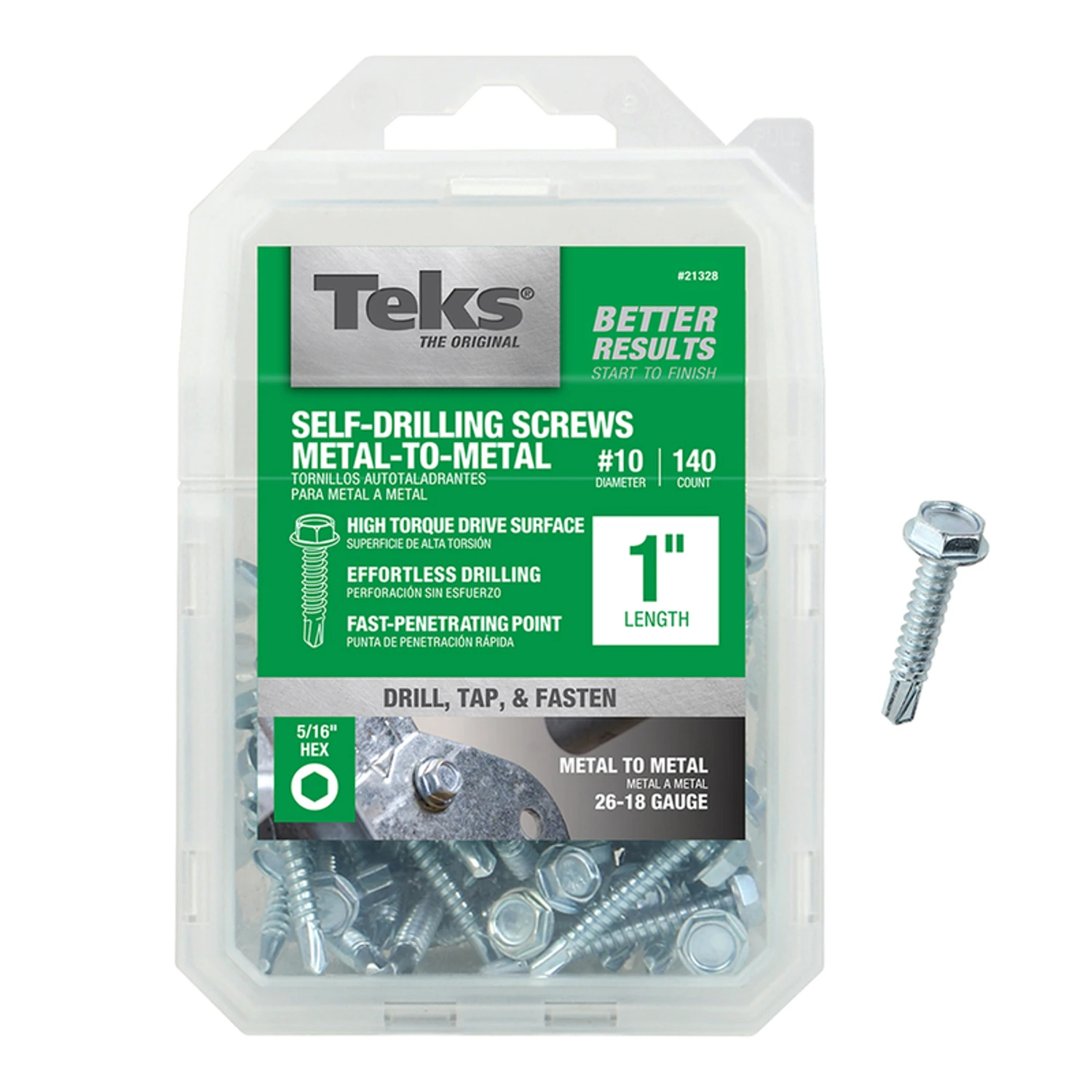 Drill Point Screws, Self-Tapping, Hex Washer Head, #10 x 1 In., 140-Pk.