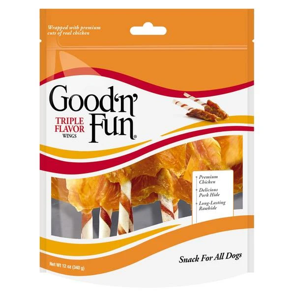 260857 12 oz Good N Fun Triple Flavor Wings Dog Treat Pack of 2