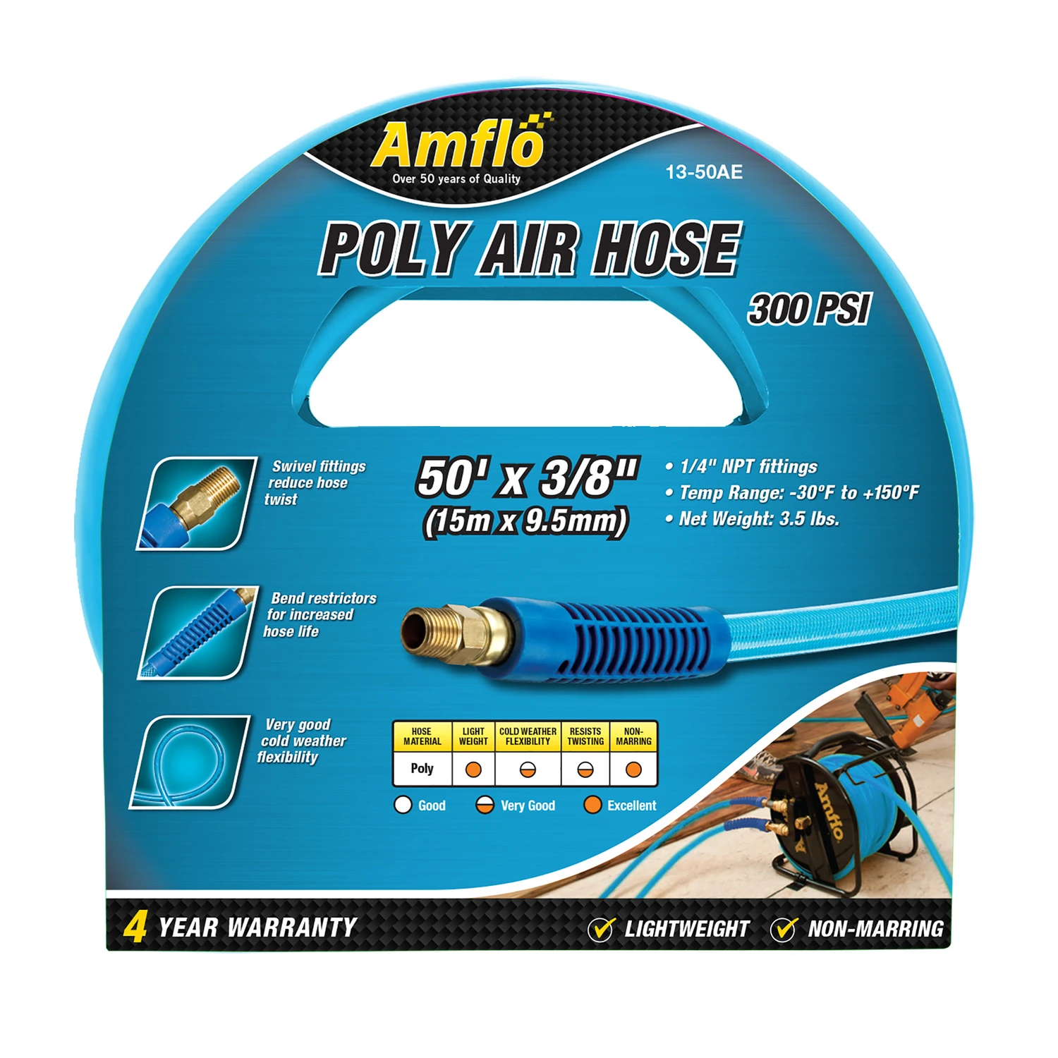 3/8 In. X 50 Ft. Polyurethane Air Hose With 300 Psi Pressure Rating