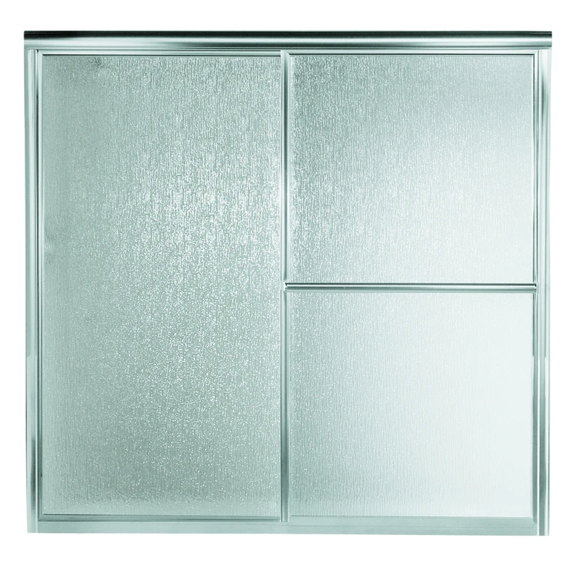 Bathtub and Shower Door Bypass Silver Frame with Rain Glass 59.375 Inches