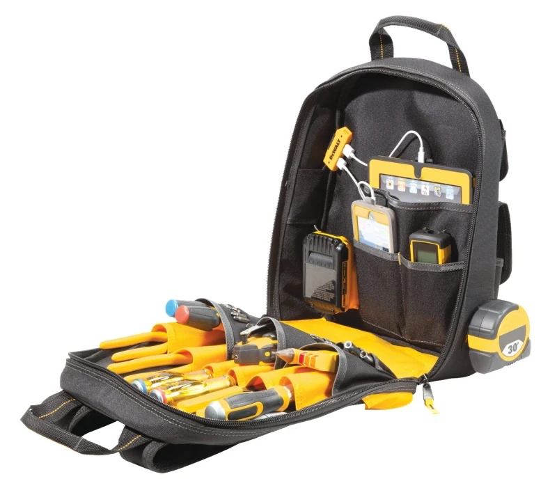 Tool Backpack with 23 Pockets and Built-In USB Charger for Convenient Power Access