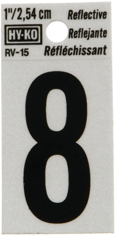 1 In. Reflective Adhesive Vinyl Number Eight - Weather-resistant